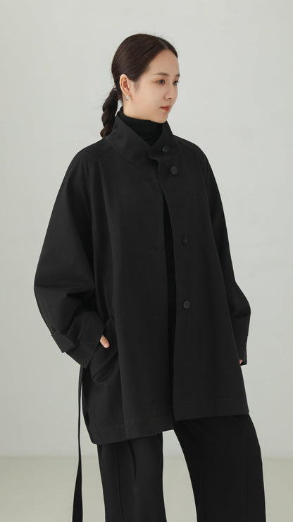 Black 100% Cotton Belted Design Trench Coat B5007