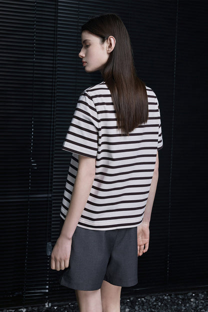 ブラック&ホワイトストライプ半袖Tシャツ　B4734