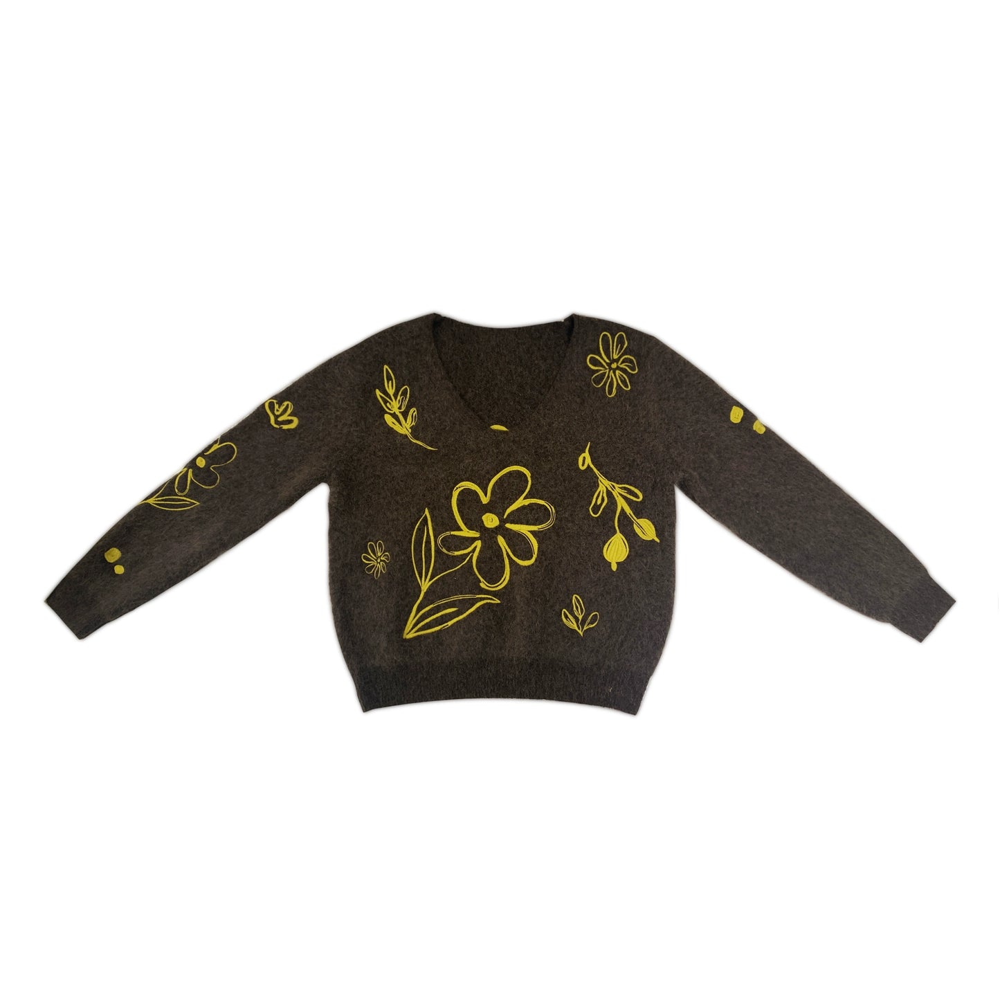 レトロブラウンフラワー刺繡セーター　B4456