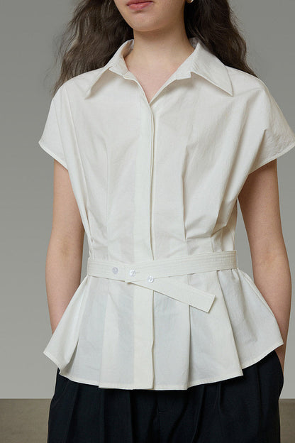 White Tucked Waist-Shaping Blouse B4775