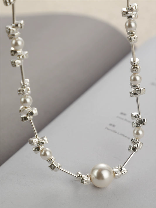 S925 Broken Silver Pearl Necklace B2889
