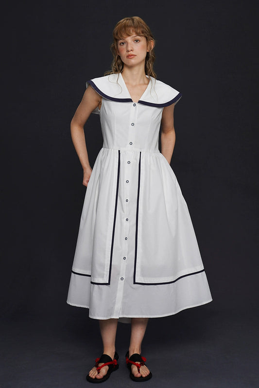 マリンホワイトビッグカラーワンピース　B4154