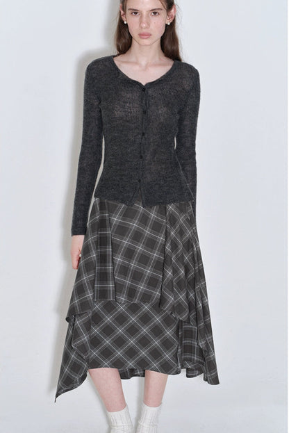 格紋層疊不規則半身裙 B4216