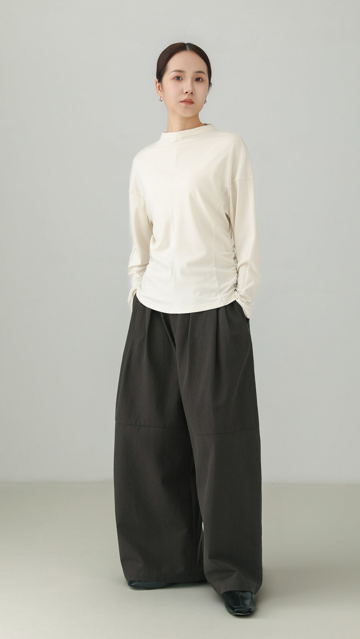 Tencel Cotton Tuck Wide Pants B5006