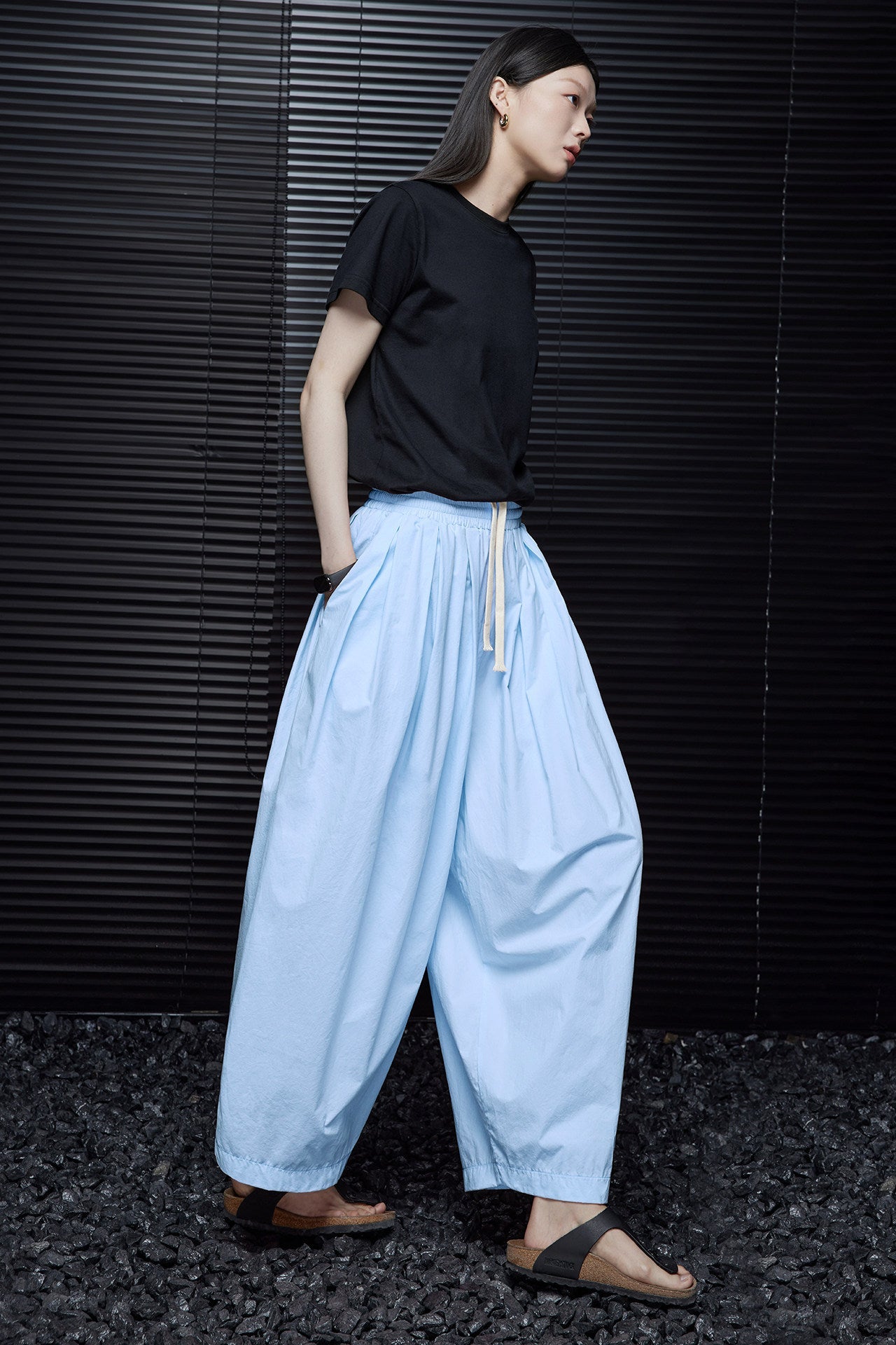 Blue Drape Wide Loose Pants B4798