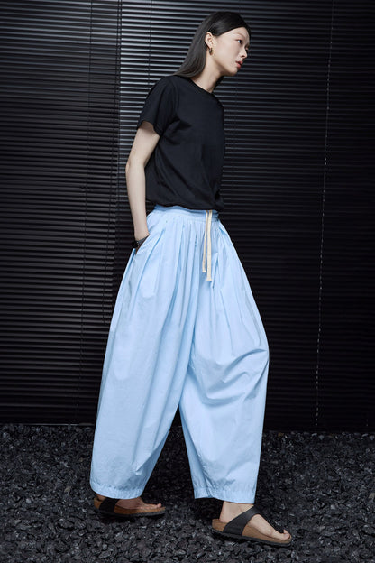 Blue Drape Wide Loose Pants B4798