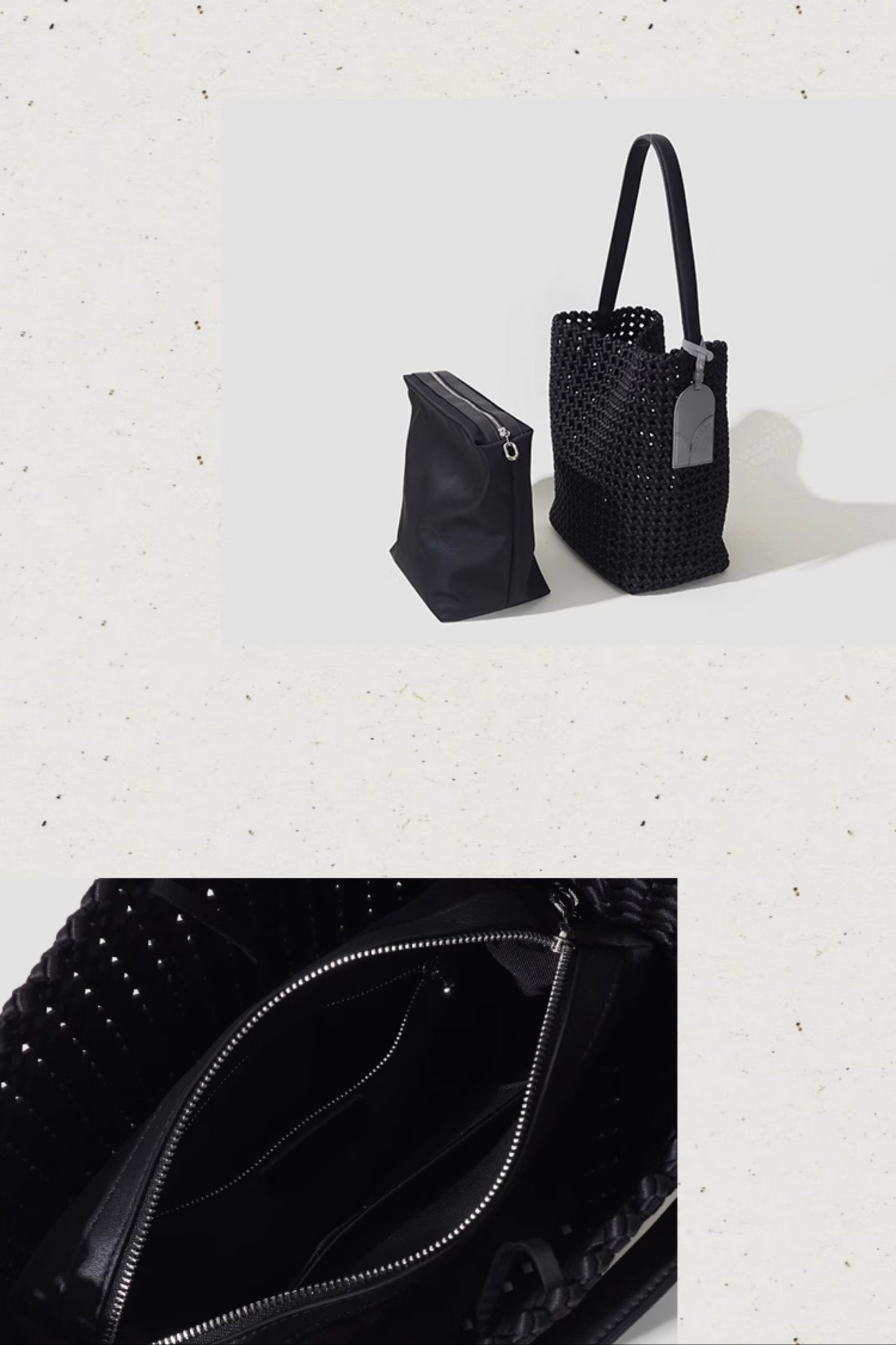 本革手編みシングルショルダーバケットバッグ　B4409