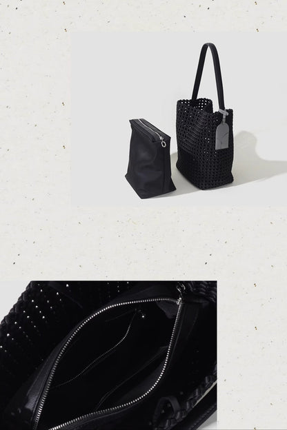 本革手編みシングルショルダーバケットバッグ　B4409