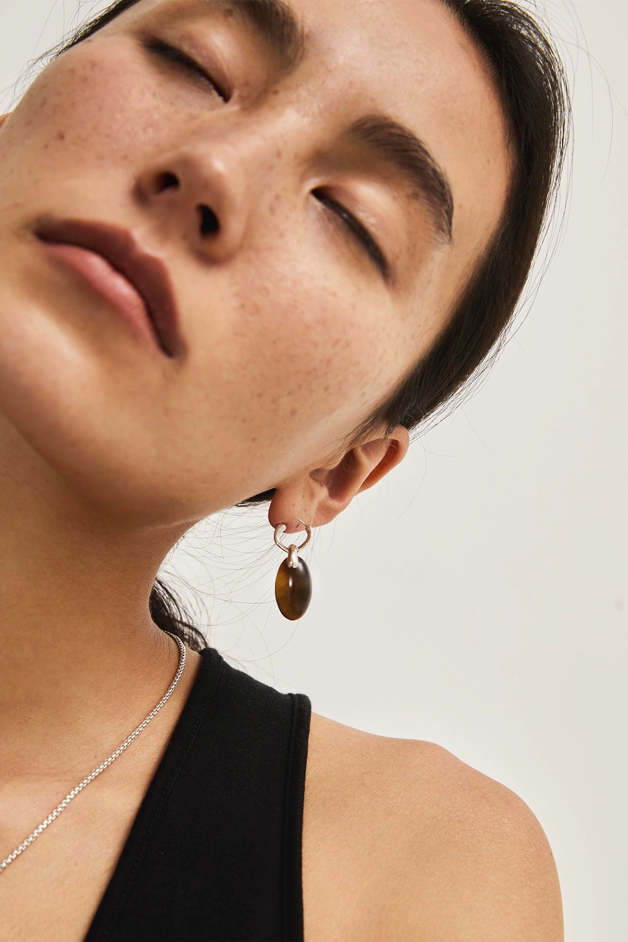 S925タイガーアイシングルビーズフックピアス　B4283