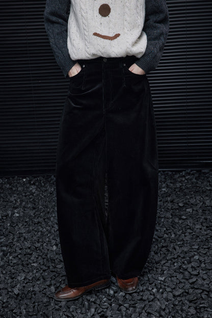 ブラックコーディロイコットンワイドパンツ　B4578