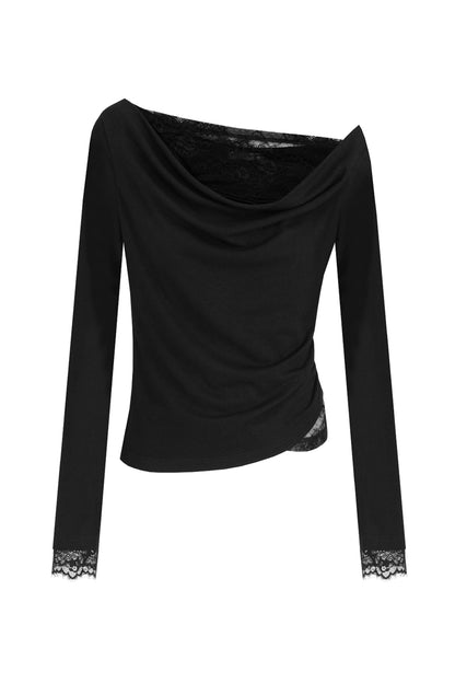 レースステッチワンショルダースリムトップス　B4195