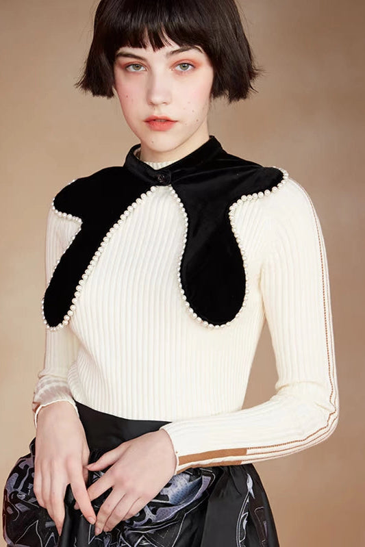 ユニークパールビーズベルベットカラー　b4446