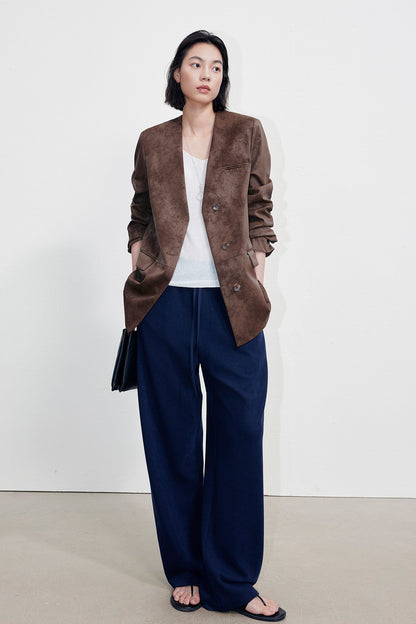 Suede-look long tailored jacket B4997
