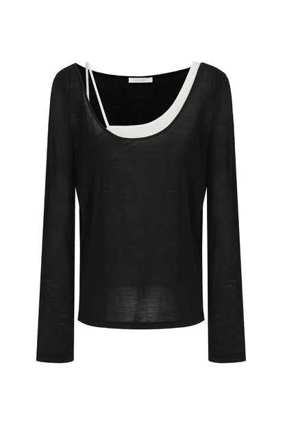 不對稱修身假兩件上衣 B4197