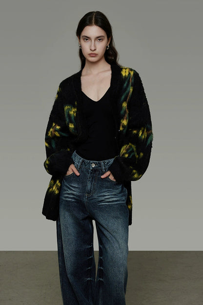 復古寬鬆V領針織開襟衫 B4443