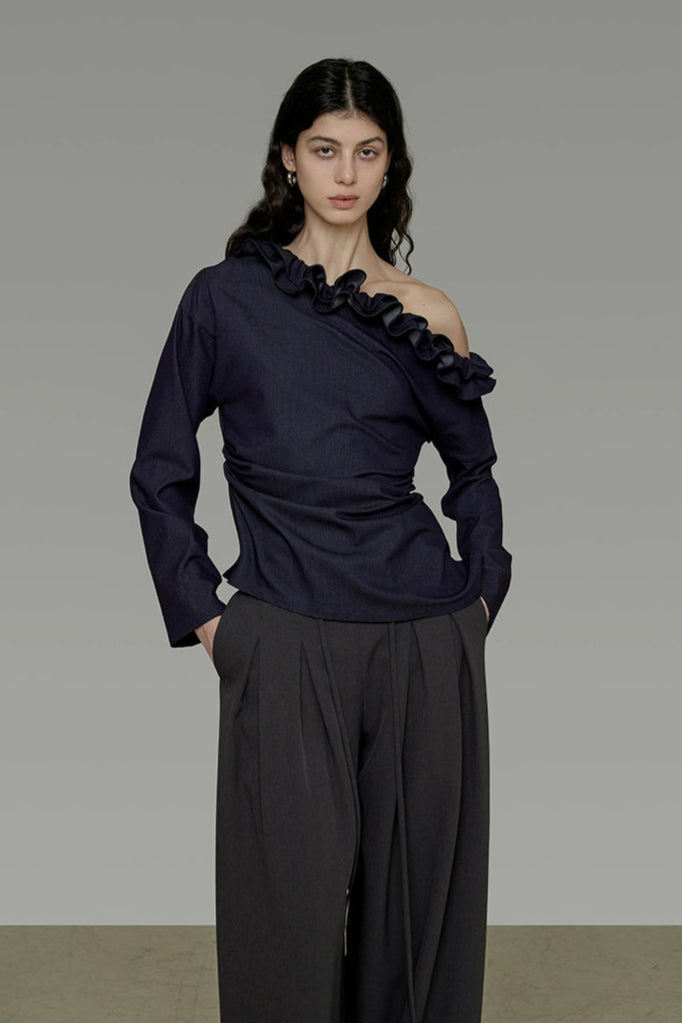 荷葉邊領單肩懶人上衣 B4290