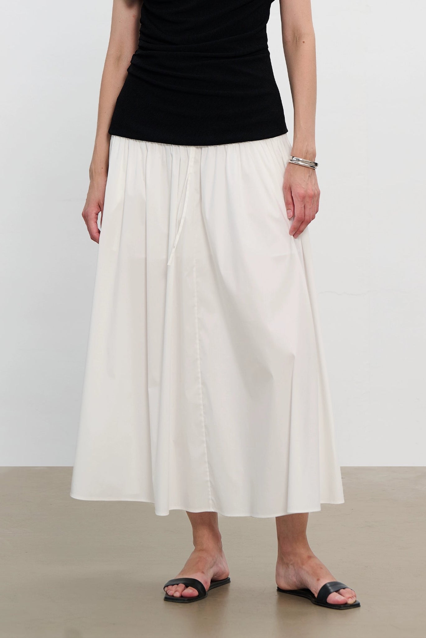 プレミアムコットンドローストリングティアードスカート　B4180