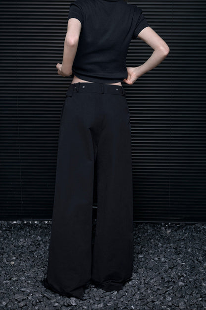 ブラックコットンストレートワイドパンツ　B4688