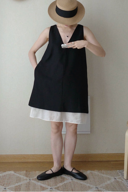 Two-Tone Two-Way Sleeveless Dress B4769
