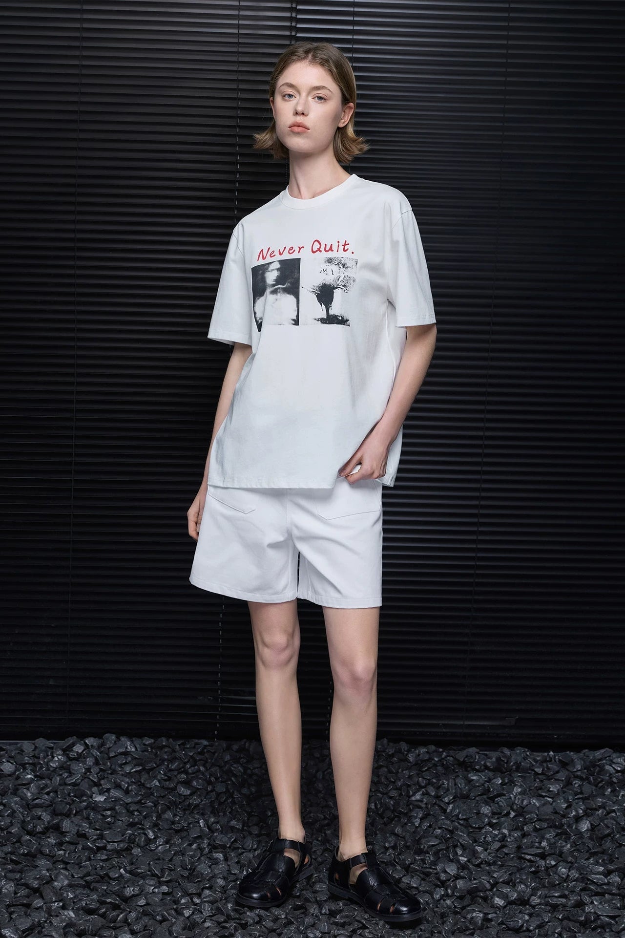 ホワイトヴィンテージプリント半袖Tシャツ　B4856