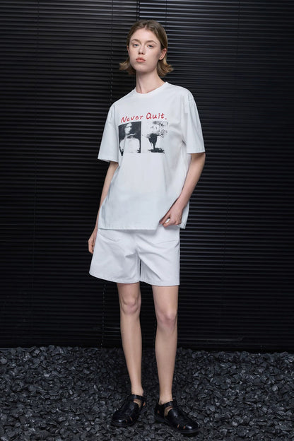 ホワイトヴィンテージプリント半袖Tシャツ　B4856