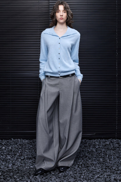 Gray High-Waisted Drape Wide-Leg Pants B5018