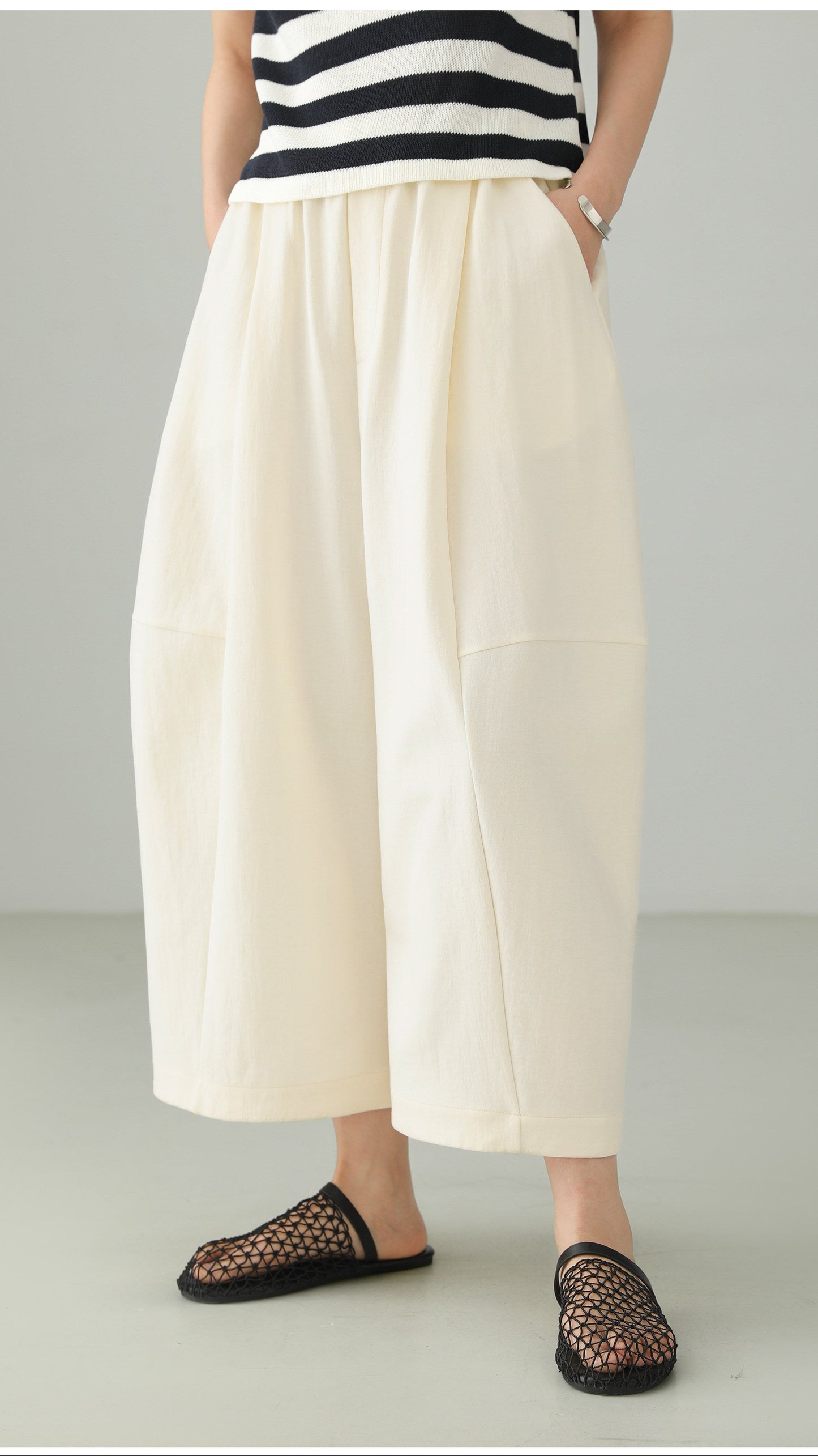 Tencel Cotton Cropped Wide Pants B4763
