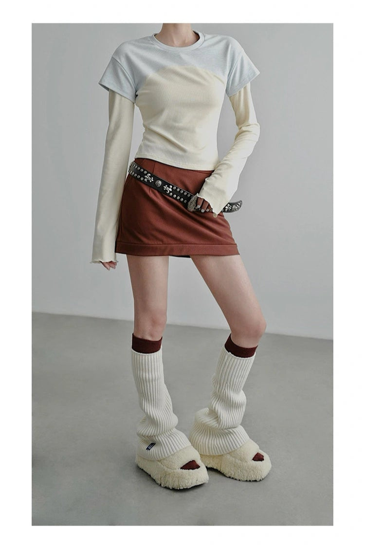 Fake two-piece flared long-sleeved T-shirt B4344