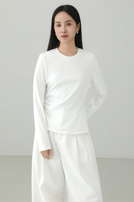 サイドボタンデザインストレッチニットTシャツ　B4661