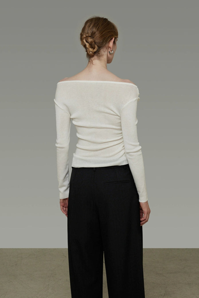 プリーツワンショルダーニットセーター　B4301