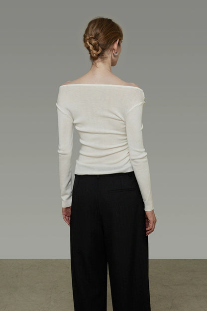 プリーツワンショルダーニットセーター　B4301