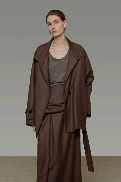 High-end loose short trench coat B4292