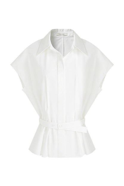 White Tucked Waist-Shaping Blouse B4775
