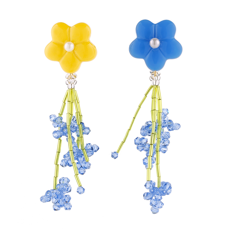 Asymmetric flower long earrings B1890