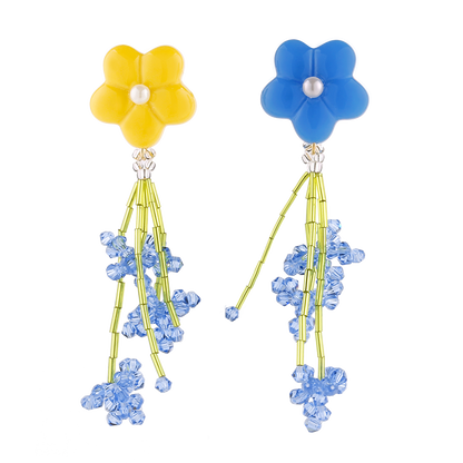 Asymmetric flower long earrings B1890