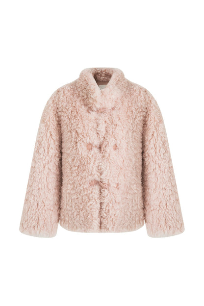 仿羊羔毛寬鬆立領大衣 B4507