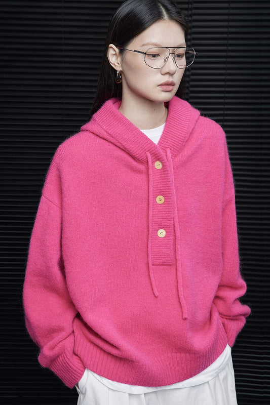 100％ウールバービーピンクフード付きセーター　B4579