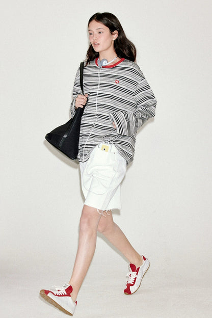 條紋撞色長袖T卹 B4215