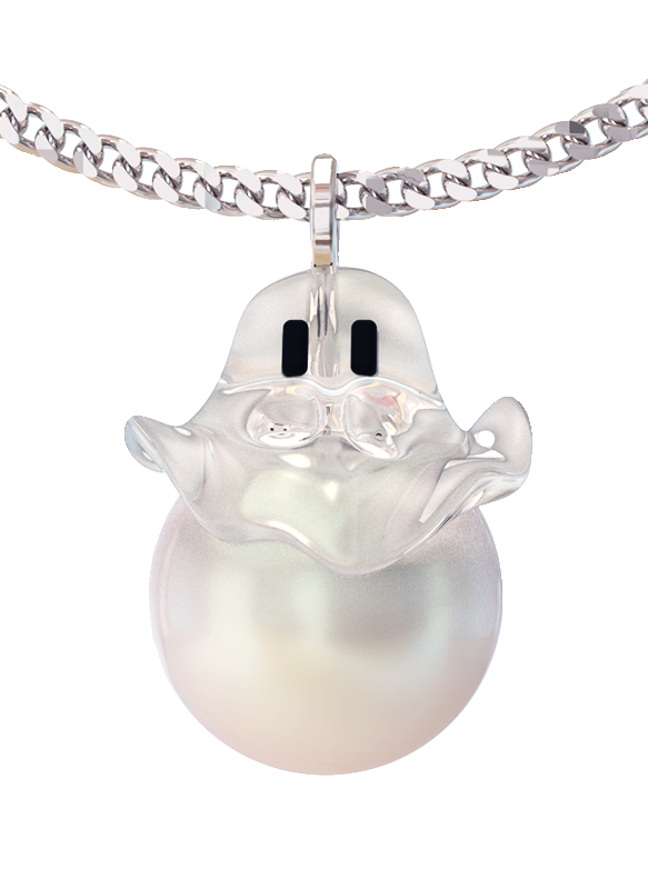 透明小幽靈多邊形珍珠項鍊 B2772