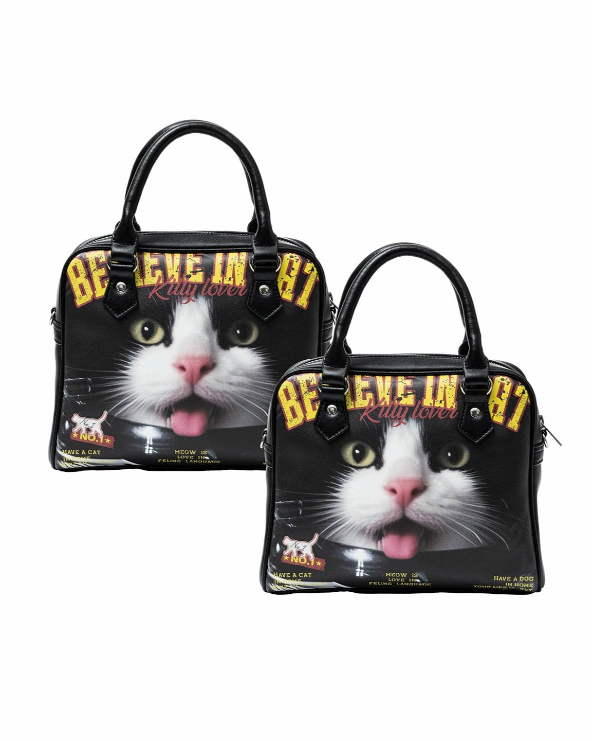 レトロキャット＆ドッグプリントボストンバッグ　B4321