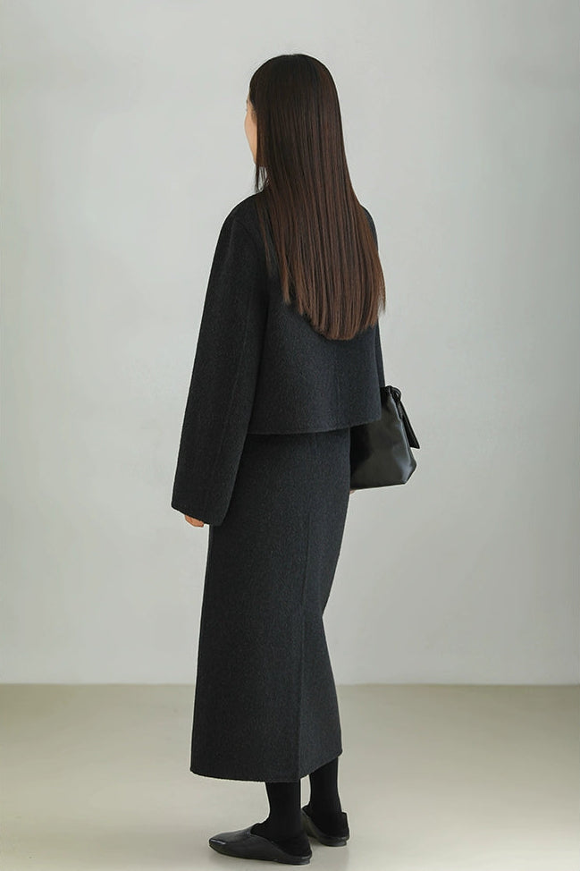 Wool Blend Double Face Slit Skirt B4528