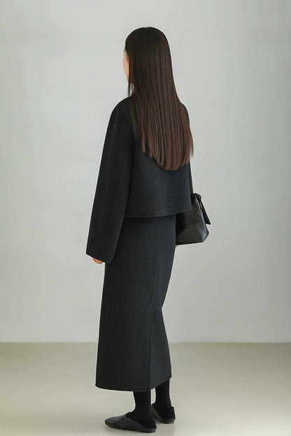 Wool Blend Double Face Slit Skirt B4528