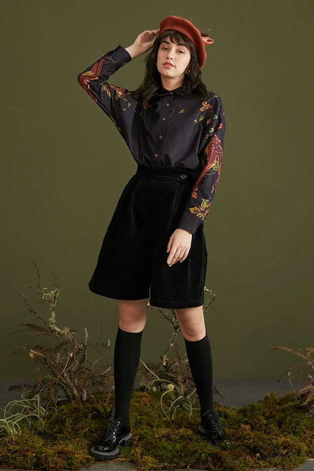 手繪鹿紋寬鬆襯衫 B4460