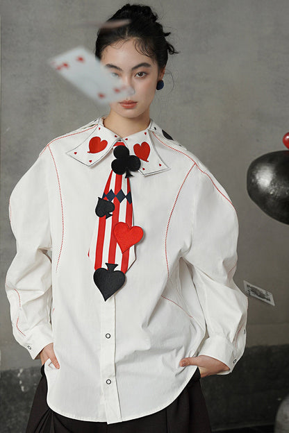 フレンチスイートトランプ刺繍カラーシャツ　B4581