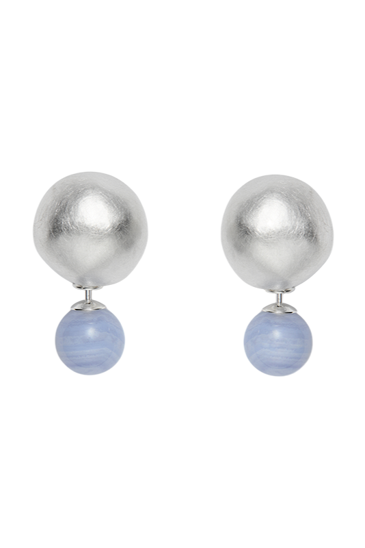 S925ブルーアゲートダブルビーズピアス　B4336