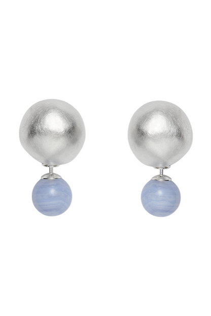 S925ブルーアゲートダブルビーズピアス　B4336