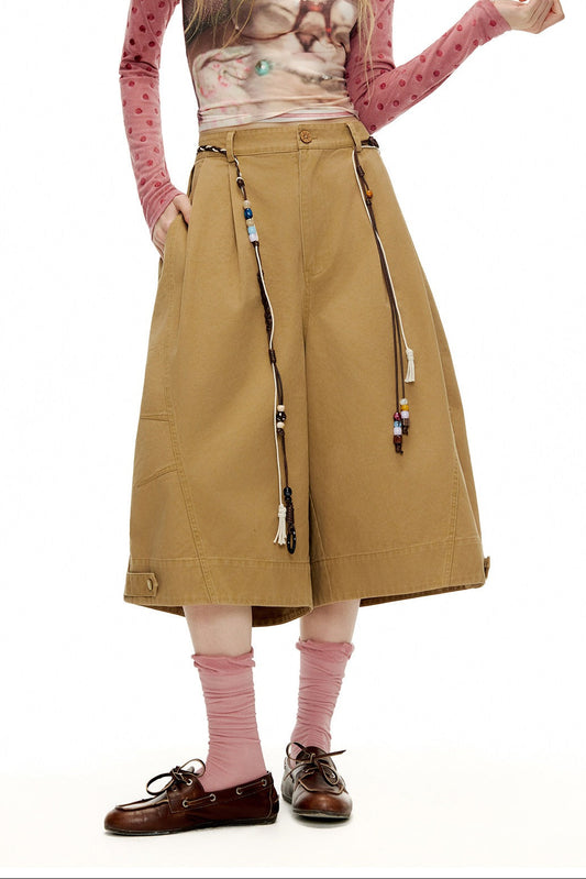 ウオッシュコットンクロップドカーゴワイドパンツ　B4594