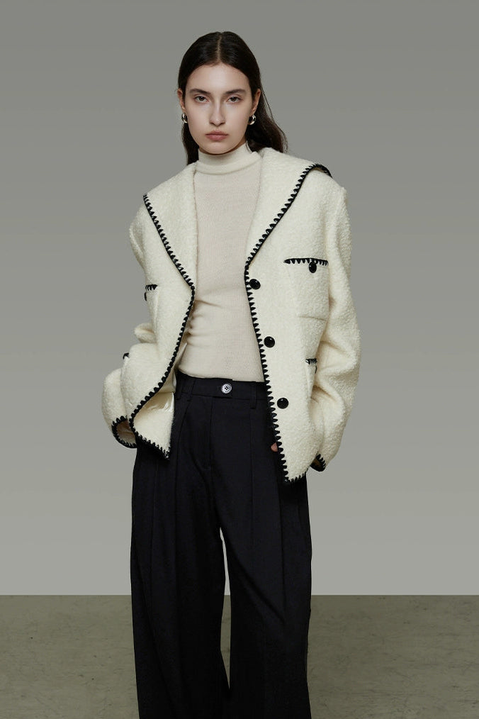 香奈兒風格撞色羊毛混紡大衣 B4490