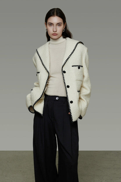 香奈兒風格撞色羊毛混紡大衣 B4490