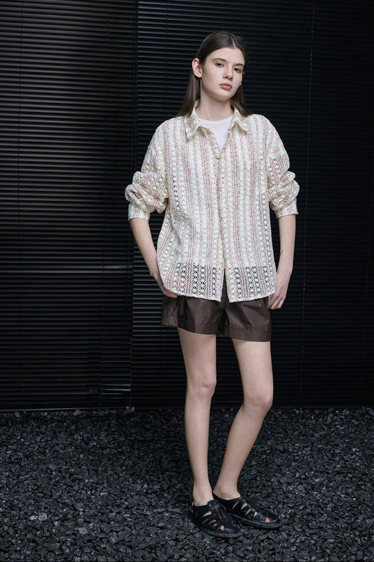 ジャカードカットワーク長袖シャツ　B4737